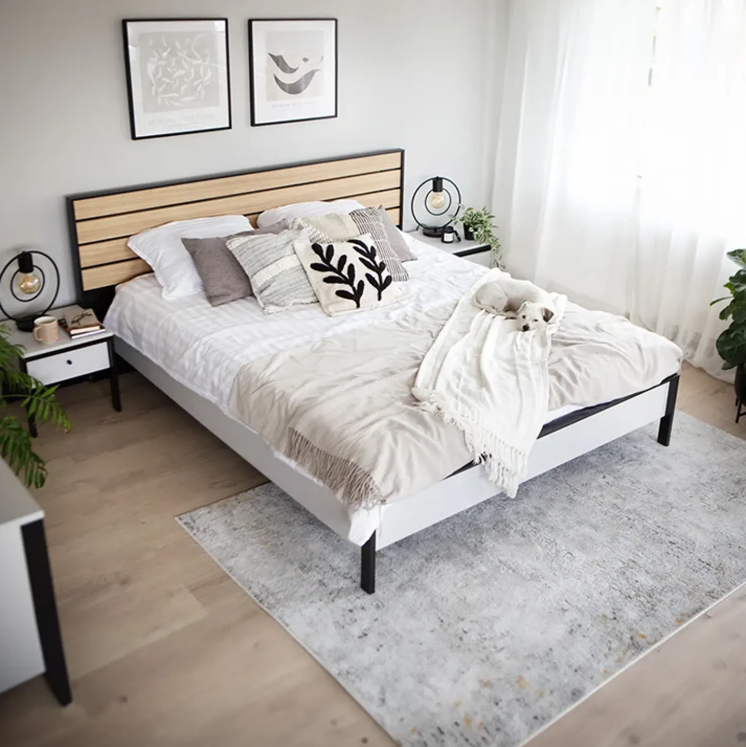 Garnero Arredamenti Letto matrimoniale contenitore 160x200cm con LED e presa USB-C grigio nero rovere Luna Online