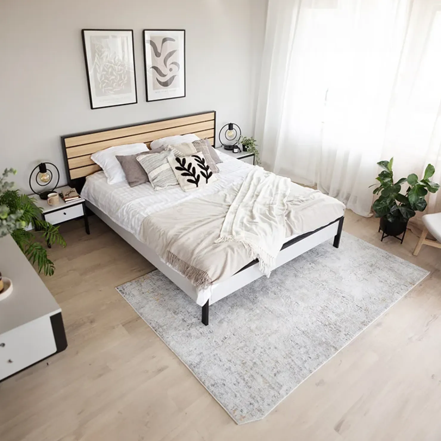 Garnero Arredamenti Letto matrimoniale contenitore 160x200cm con LED e presa USB-C grigio nero rovere Luna Online