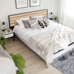 Garnero Arredamenti Letto matrimoniale contenitore 160x200cm con LED e presa USB-C grigio nero rovere Luna Online