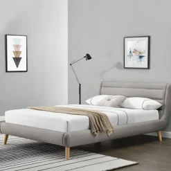 Garnero Arredamenti Letto matrimoniale in tessuto 160x200cm grigio chiaro legno naturale Pompei Gihome® Sale