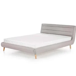 Garnero Arredamenti Letto matrimoniale in tessuto 160x200cm grigio chiaro legno naturale Pompei Gihome® Sale