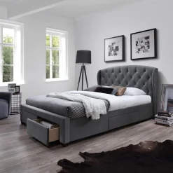 Garnero Arredamenti Letto matrimoniale in tessuto con cassetti 160x200cm Ravello Gihome® Grigio Hot