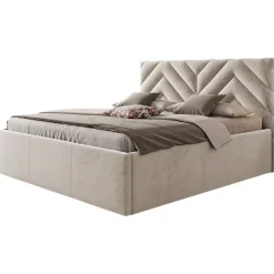 Garnero Arredamenti Letto matrimoniale oversize 180x200 cm con rete contenitore imbottito beige Polaris Outlet