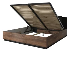 Garnero Arredamenti Letto matrimoniale oversize 180x200cm con rete contenitore quercia scuro nero Vulcano Noce Outlet