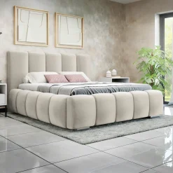 Garnero Arredamenti Letto matrimoniale oversize 180x200 cm con rete contenitore imbottito beige Cometa Tessuto Paros Beige Outlet
