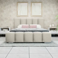 Garnero Arredamenti Letto matrimoniale oversize 180x200 cm con rete contenitore imbottito beige Cometa Tessuto Paros Beige Outlet