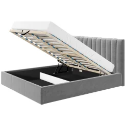 Garnero Arredamenti Letto matrimoniale oversize 180x200 cm con rete contenitore imbottito grigio Orione Tessuto Fresco Grigio Sale