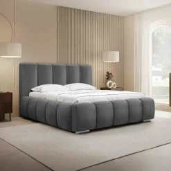 Garnero Arredamenti Letto matrimoniale oversize 180x200 cm con rete contenitore imbottito grigio scuro Cometa Tessuto Kronos Grigio Scuro Hot