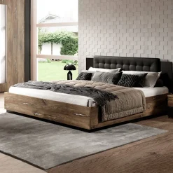 Garnero Arredamenti Letto matrimoniale oversize 180x200cm con rete contenitore rovere scuro nero Vulcano Rovere Rustico Discount