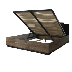 Garnero Arredamenti Letto matrimoniale oversize 180x200cm con rete contenitore rovere scuro nero Vulcano Rovere Rustico Discount