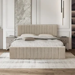 Garnero Arredamenti Letto matrimoniale oversize 180x200cm imbottito con contenitore beige Emporio Outlet