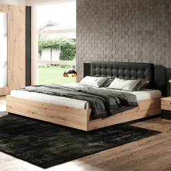 Garnero Arredamenti Letto matrimoniale oversize 180x200cm con rete contenitore nero Vulcano Rovere New