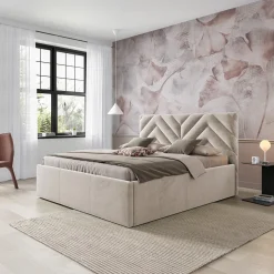Garnero Arredamenti Letto matrimoniale 160x200 cm con rete contenitore imbottito beige Polaris Hot