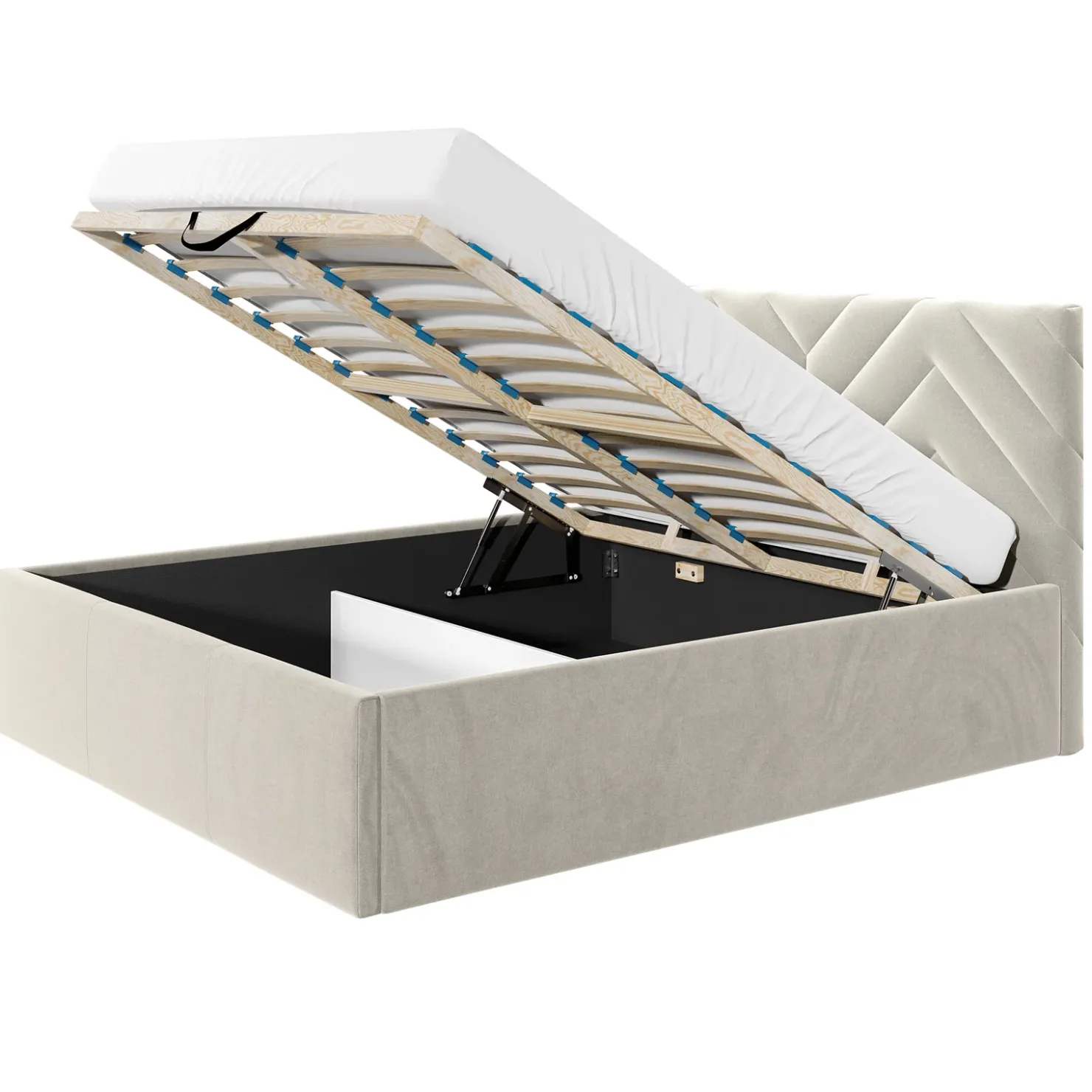 Garnero Arredamenti Letto matrimoniale 160x200 cm con rete contenitore imbottito beige Polaris Hot