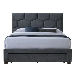 Garnero Arredamenti Letto matrimoniale 160x200 cm con rete a doghe imbottito con cassetti contenitore grigio Jay Outlet