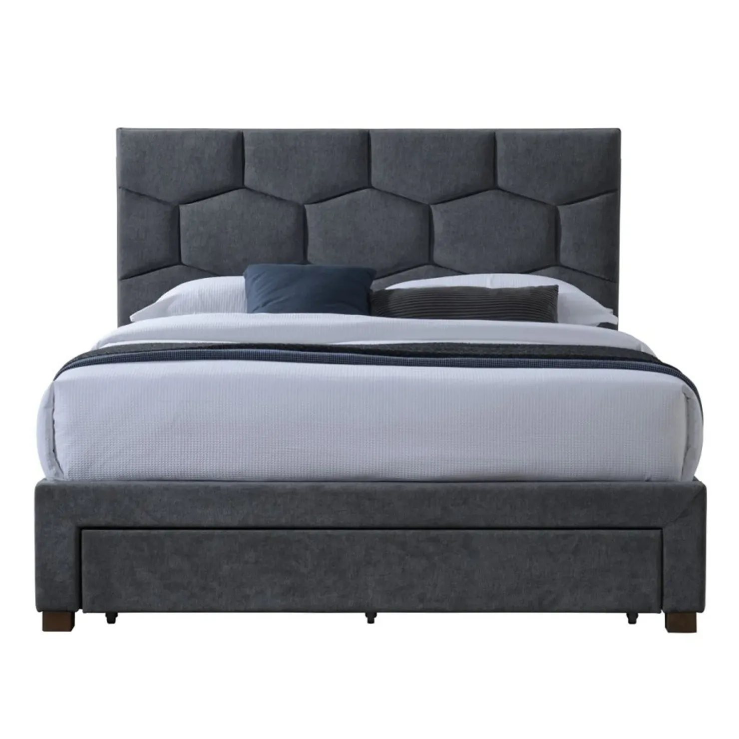 Garnero Arredamenti Letto matrimoniale 160x200 cm con rete a doghe imbottito con cassetti contenitore grigio Jay Outlet