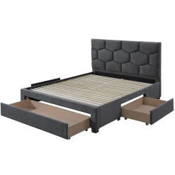 Garnero Arredamenti Letto matrimoniale 160x200 cm con rete a doghe imbottito con cassetti contenitore grigio Jay Outlet