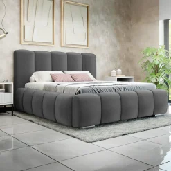Garnero Arredamenti Letto matrimoniale 160x200 cm con rete contenitore imbottito grigio scuro Cometa Tessuto Kronos Grigio Scuro Outlet