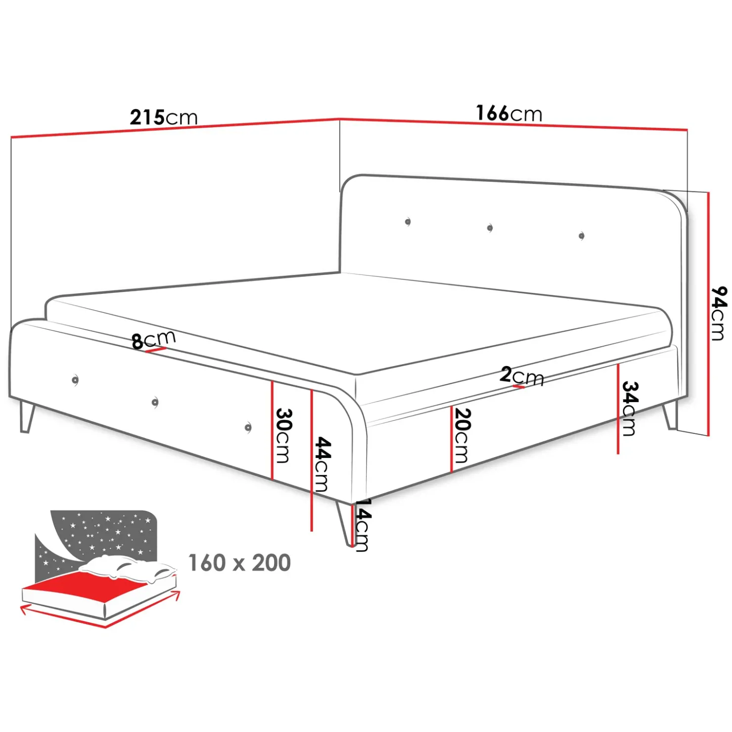 Garnero Arredamenti Letto matrimoniale 160x200 cm con rete a doghe imbottito grigio Dreama Sale
