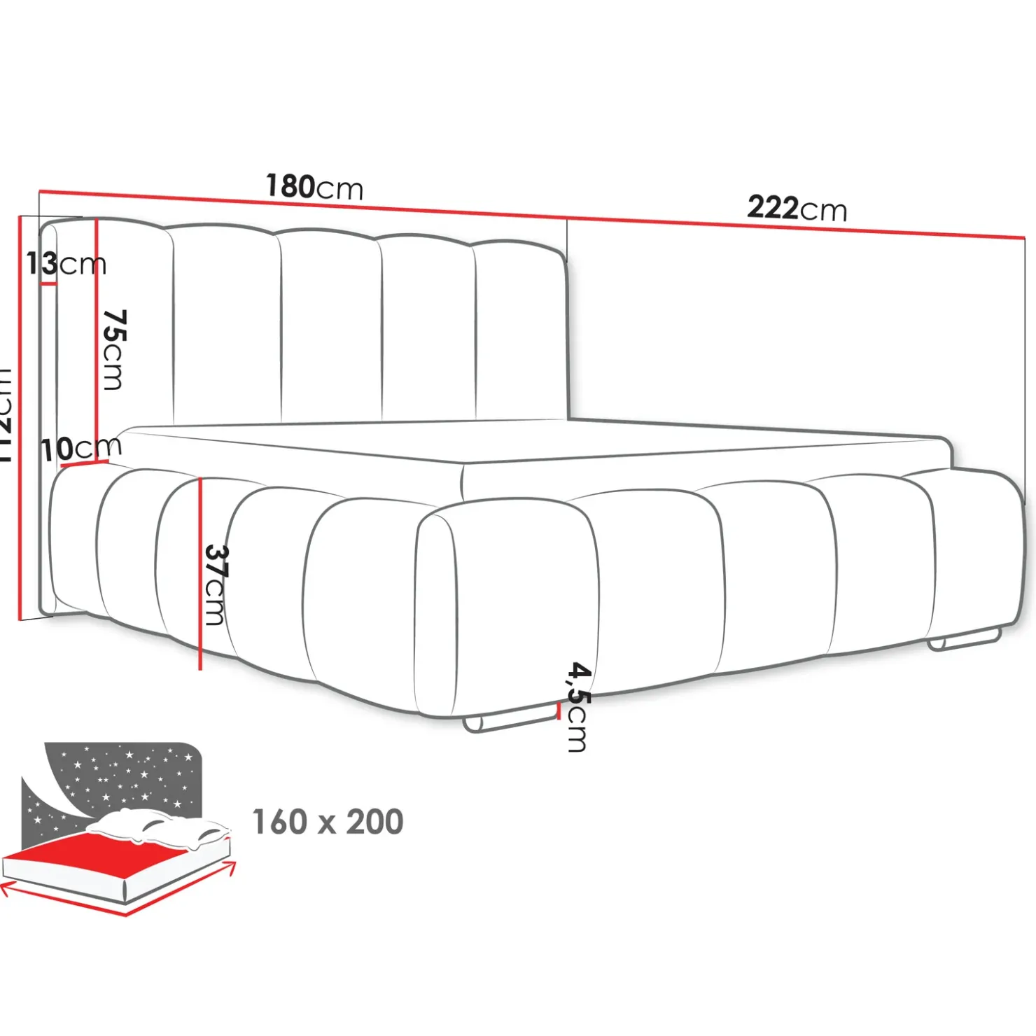Garnero Arredamenti Letto matrimoniale 160x200 cm con rete contenitore imbottito beige Cometa Tessuto Paros Beige Clearance