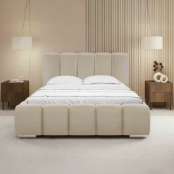 Garnero Arredamenti Letto matrimoniale 160x200 cm con rete contenitore imbottito beige Cometa Tessuto Paros Beige Clearance