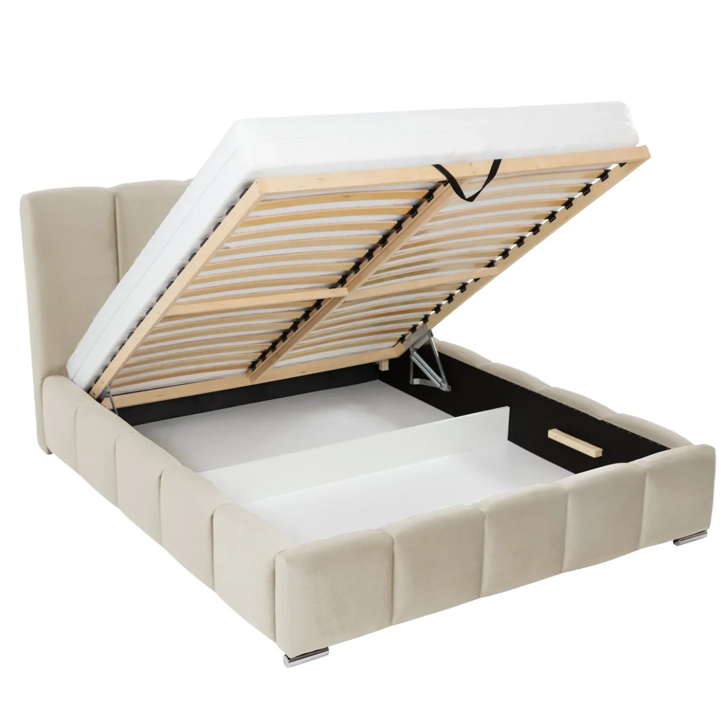 Garnero Arredamenti Letto matrimoniale 160x200 cm con rete contenitore imbottito beige Cometa Tessuto Paros Beige Clearance