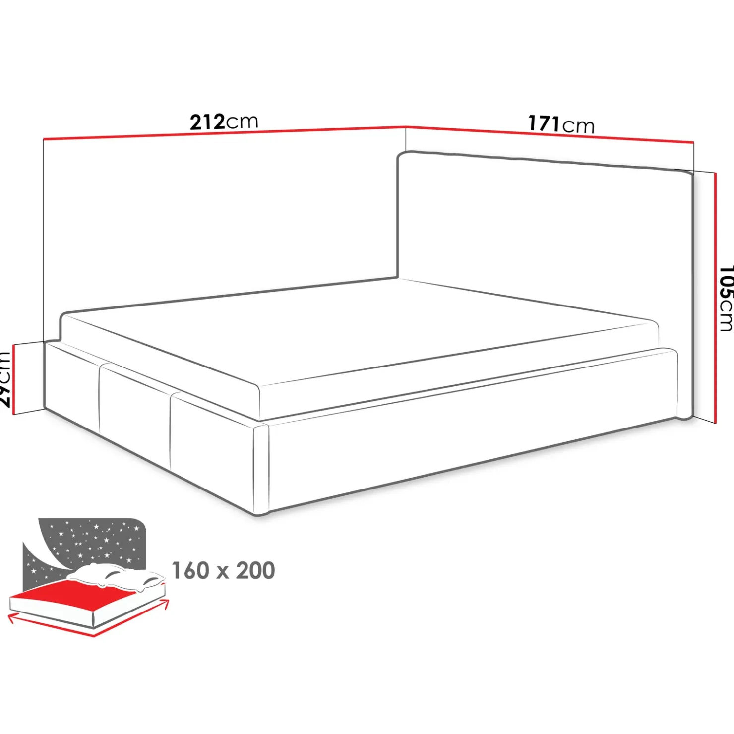 Garnero Arredamenti Letto matrimoniale 160x200 cm con rete contenitore imbottito grigio Orione Tessuto Fresco Grigio Hot