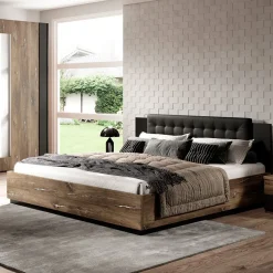 Garnero Arredamenti Letto matrimoniale 160x200cm con rete contenitore rovere scuro nero Vulcano Rovere Rustico Best