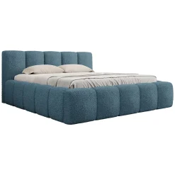 Garnero Arredamenti Letto matrimoniale 160x200cm con rete contenitore imbottito tessuto bouclé turchese Aluna Tessuto Abriamo Turchese Hot