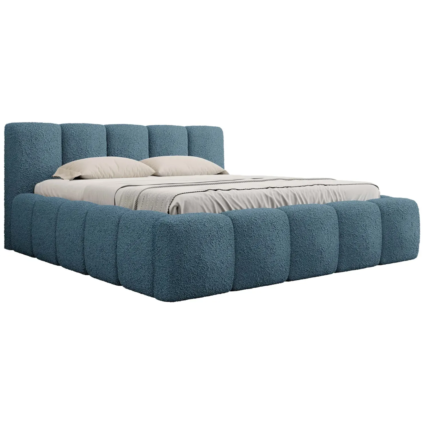 Garnero Arredamenti Letto matrimoniale 160x200cm con rete contenitore imbottito tessuto bouclé turchese Aluna Tessuto Abriamo Turchese Hot