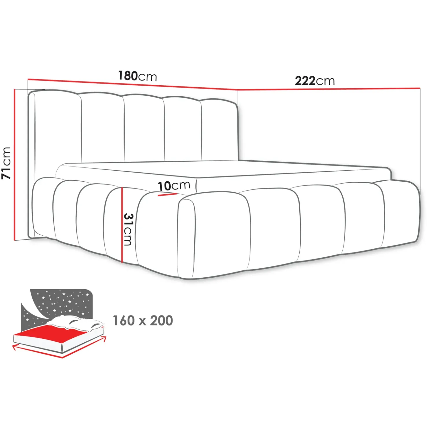 Garnero Arredamenti Letto matrimoniale 160x200cm con rete contenitore imbottito blu Aluna Tessuto Kronos Blu
