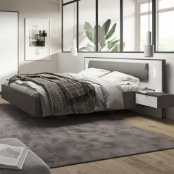 Garnero Arredamenti Letto matrimoniale 160x200cm con comodini grigio scuro bianco Allison Hot