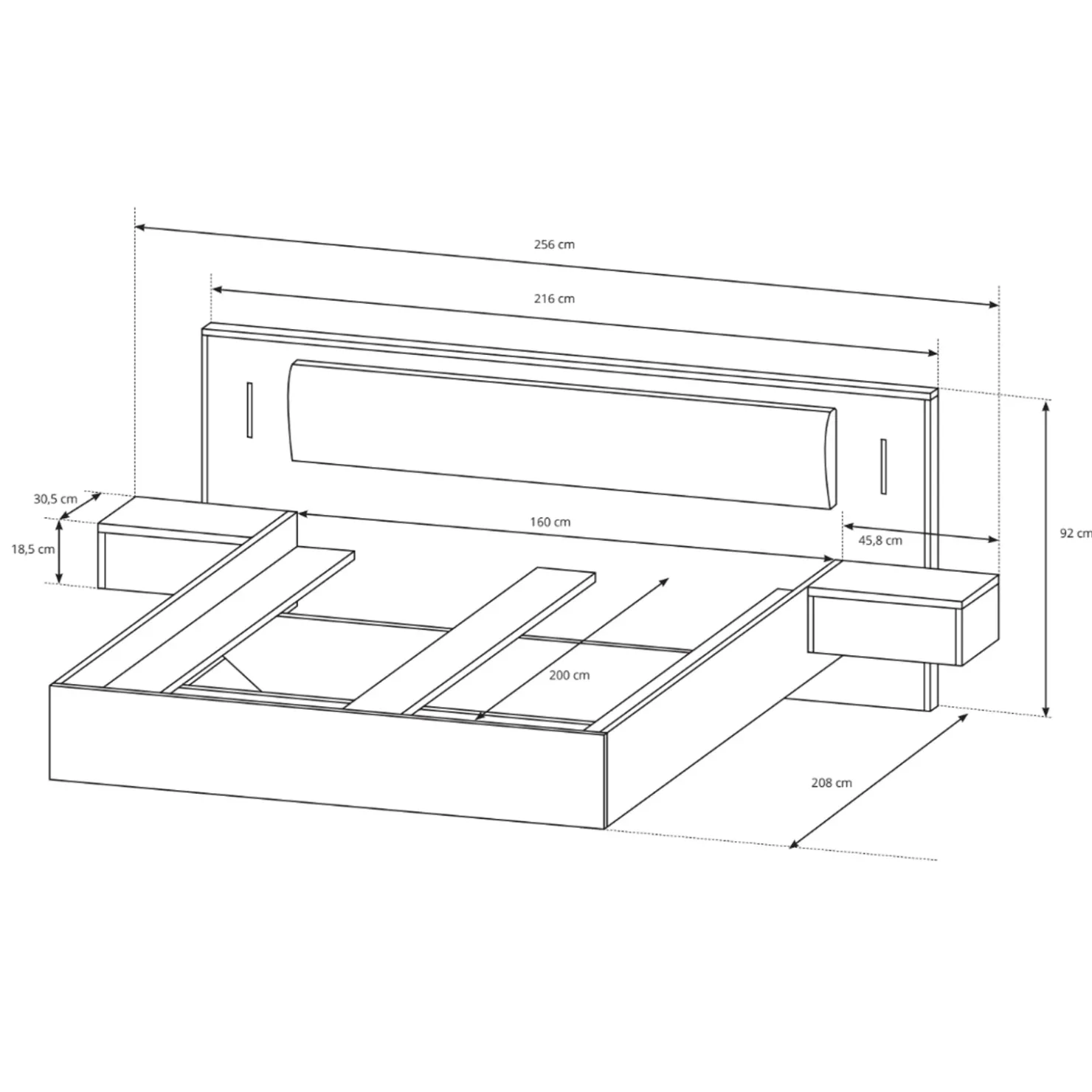 Garnero Arredamenti Letto matrimoniale 160x200cm con comodini grigio scuro bianco Allison Hot