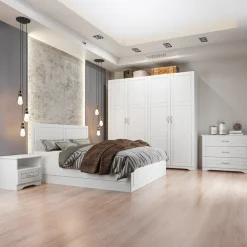 Garnero Arredamenti Letto matrimoniale 160x200cm con 2 comodini stile classico bianco opaco Friuli Online