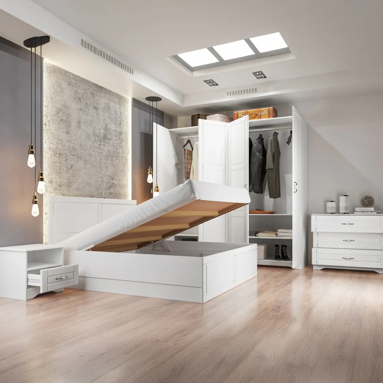 Garnero Arredamenti Letto matrimoniale 160x200cm con 2 comodini stile classico bianco opaco Friuli Online