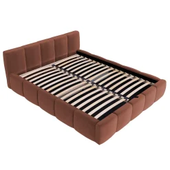 Garnero Arredamenti Letto matrimoniale 160x200cm con rete contenitore imbottito rosso mattone Aluna Tessuto Kronos Rosso Mattone Clearance