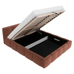 Garnero Arredamenti Letto matrimoniale 160x200cm con rete contenitore imbottito rosso mattone Aluna Tessuto Kronos Rosso Mattone Clearance