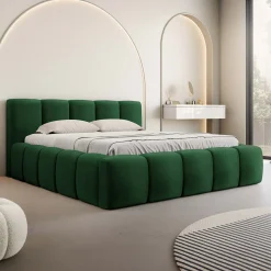 Garnero Arredamenti Letto matrimoniale 160x200cm con rete contenitore imbottito verde Aluna Tessuto Kronos Verde Sale