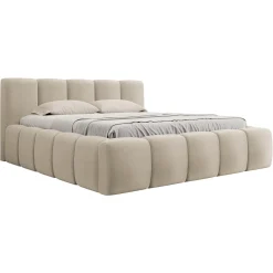 Garnero Arredamenti Letto matrimoniale 160x200cm con rete contenitore imbottito beige Aluna Tessuto Paros Beige Discount
