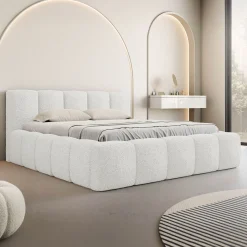 Garnero Arredamenti Letto matrimoniale 160x200cm con rete contenitore imbottito tessuto bouclé bianco Aluna Tessuto Abriamo Bianco Outlet