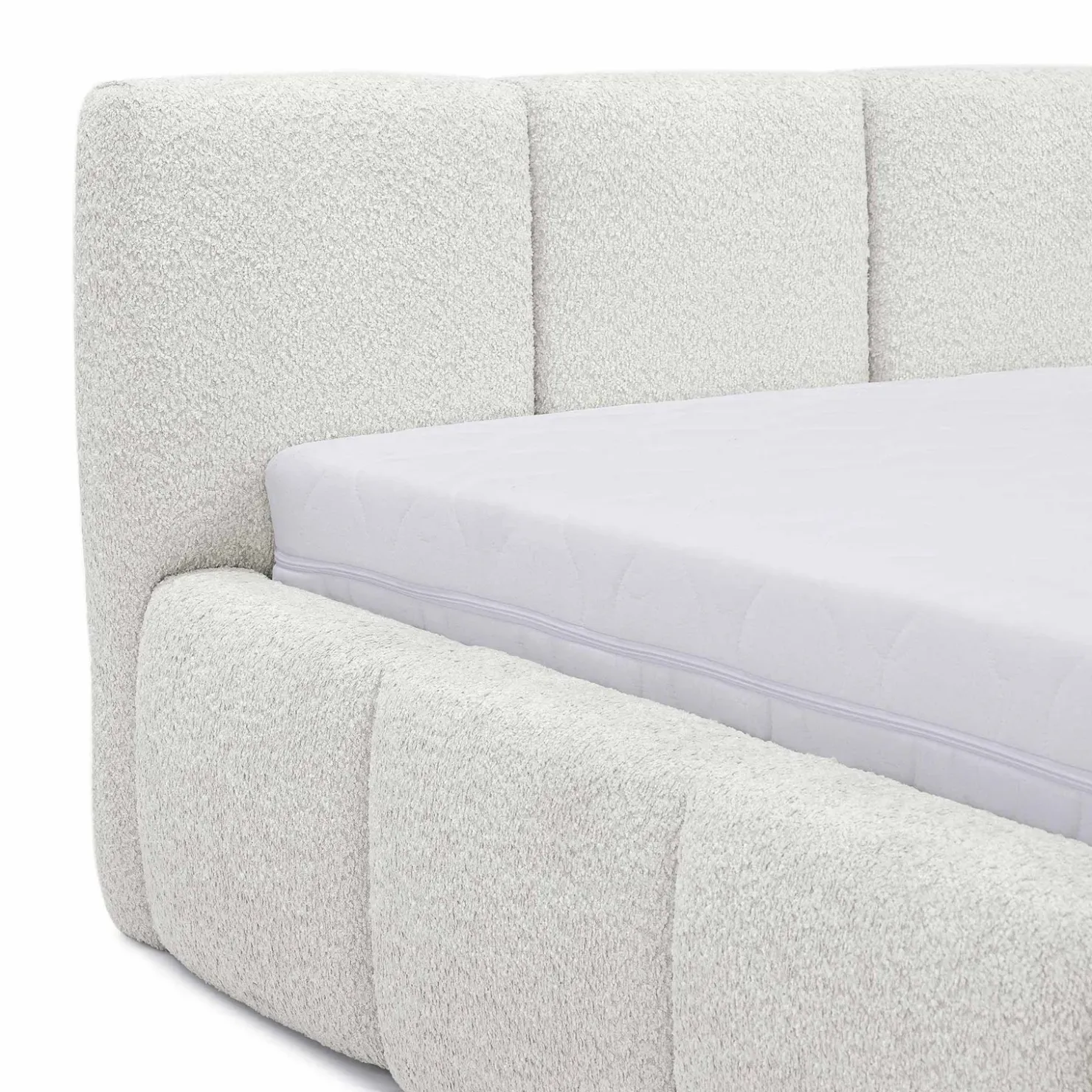 Garnero Arredamenti Letto matrimoniale 160x200cm con rete contenitore imbottito tessuto bouclé bianco Aluna Tessuto Abriamo Bianco Outlet