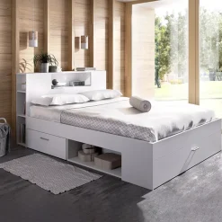 Garnero Arredamenti Letto matrimoniale 160x200cm con cassettoni e libreria Nolito Bianco Opaco