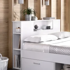 Garnero Arredamenti Letto matrimoniale 160x200cm con cassettoni e libreria Nolito Bianco Opaco