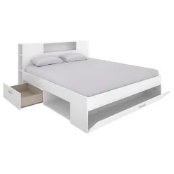 Garnero Arredamenti Letto matrimoniale 160x200cm con cassettoni e libreria Nolito Bianco Opaco