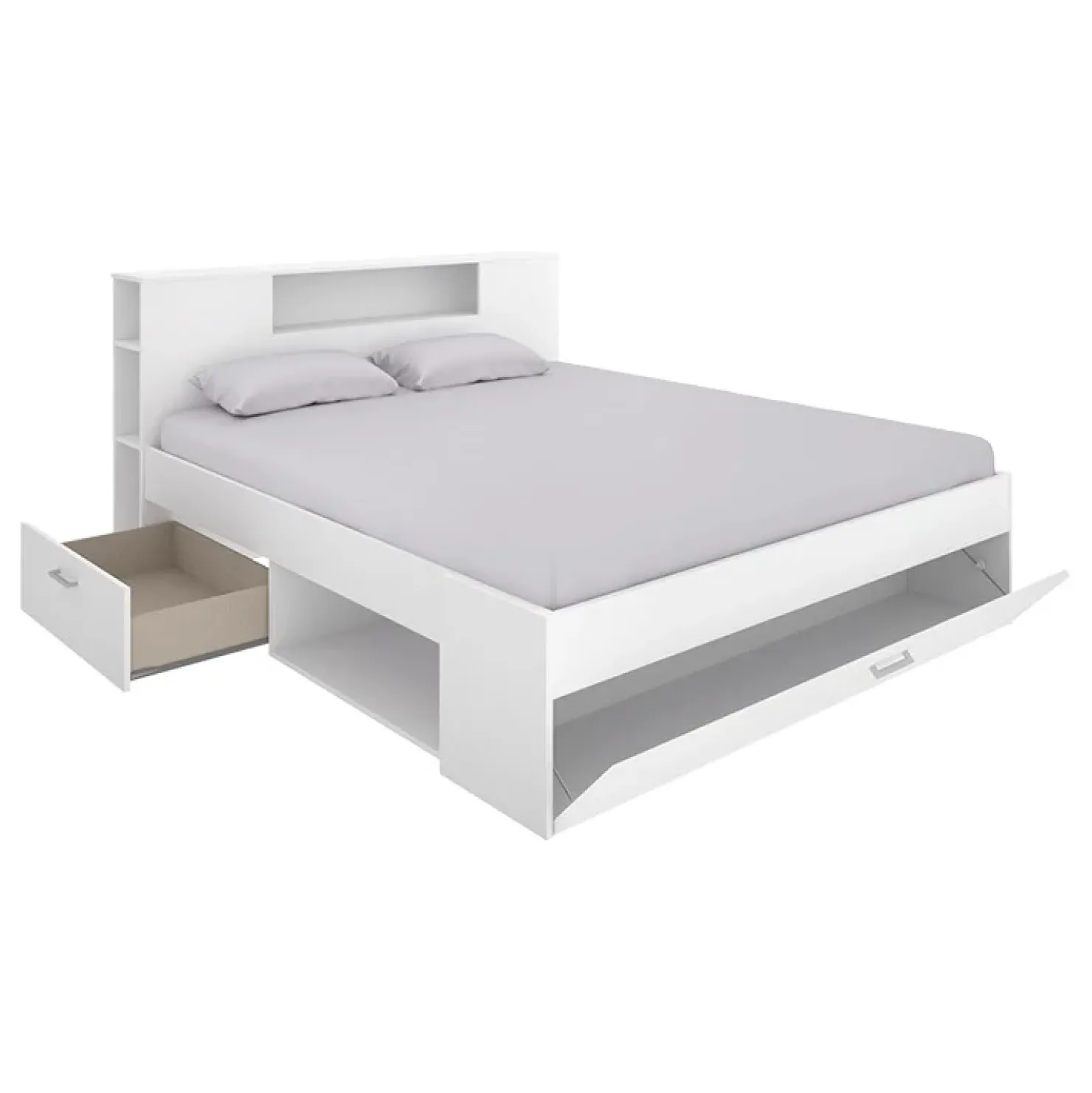 Garnero Arredamenti Letto matrimoniale 160x200cm con cassettoni e libreria Nolito Bianco Opaco