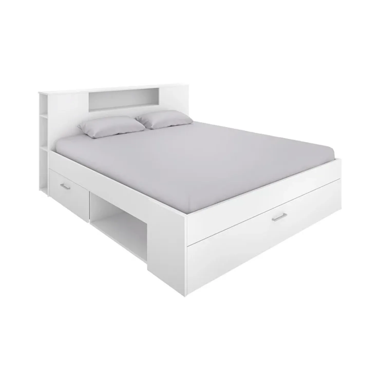 Garnero Arredamenti Letto matrimoniale 160x200cm con cassettoni e libreria Nolito Bianco Opaco