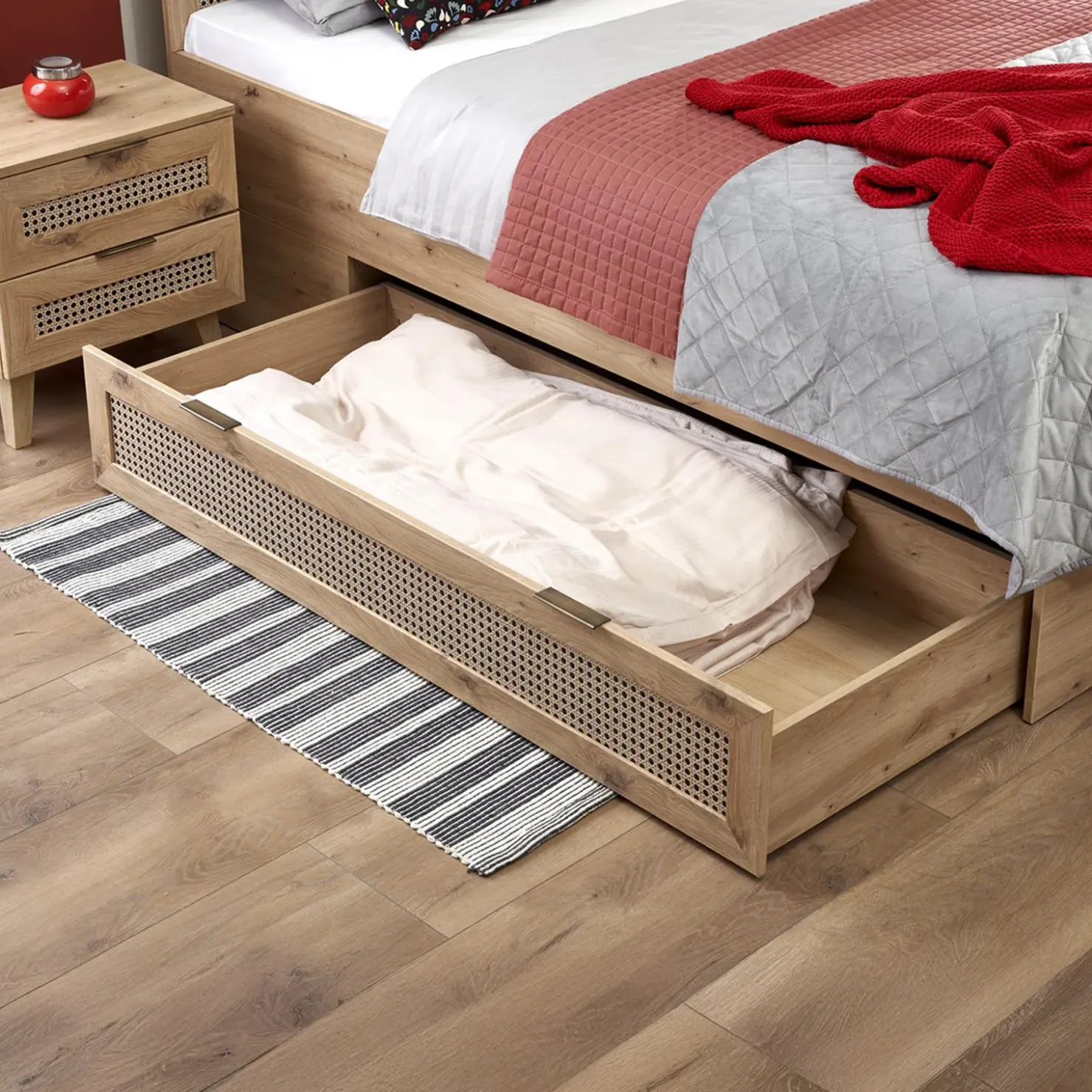 Garnero Arredamenti Letto matrimoniale 160x200cm con cassetti contenitore moderno rovere Sombra Clearance