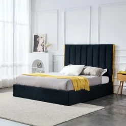 Garnero Arredamenti Letto matrimoniale 160x200cm con rete contenitore nero oro Esther Nero Opaco Outlet