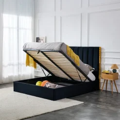 Garnero Arredamenti Letto matrimoniale 160x200cm con rete contenitore nero oro Esther Nero Opaco Outlet