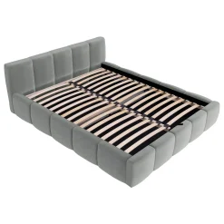 Garnero Arredamenti Letto matrimoniale 160x200cm con rete contenitore imbottito azzurro grigio Aluna Tessuto Paros Azzurro Grigio Sale